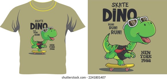skate dino t shirt graphic design vector illustration 