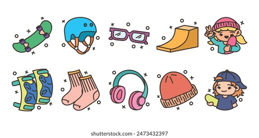 Skate Doodle Illustration Set Collection