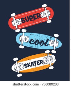 skate drawings as vector for kids tee print