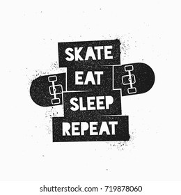 Skate Eat Sleep Repeat Motivational Quote. Vintage Vector Illustration. Sport theme template for stickers, emblem, cover, tag, skate park, banner, signs, logo and art works.