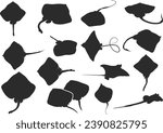 Skate fish silhouette, Ray fish silhouette, Ray fish vector, Ray fish clipart
