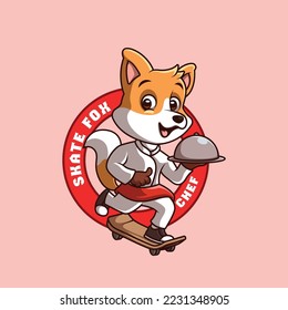 Skate Fox Chef Cute Cartoon Character Logo