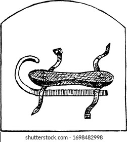 Skate is a frame for the foot like the sole of a shoe, vintage line drawing or engraving illustration.