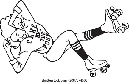 skate girl pose vector drawing