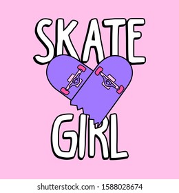 SKATE GIRL, SLOGAN PRINT VECTOR