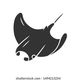 Skate glyph icon. Swimming stingray. Oceanarium animal. Electric ramp. Underwater creature. Undersea inhabitant. Ocean fauna, aquazoo. Silhouette symbol. Negative space. Vector isolated illustration