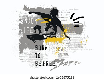 skate graffiti slogan, graffity text splash t shirt print. print t shirt style, skater image slogan for t-shirt, art t shirt graphics print design, urban typography street art graffiti slogan print