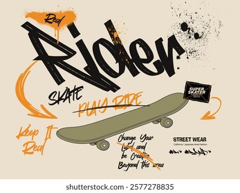 skate graffiti slogan print, Skate typography sport illustration, Urban typography hipster street art, freestyle slogan, t shirt graphics print vector design, freestyle skate. urban style design.eps8