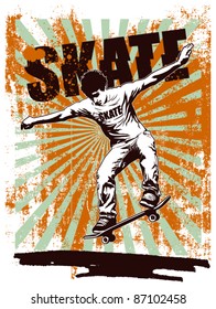 skate grunge poster with acrobat rider