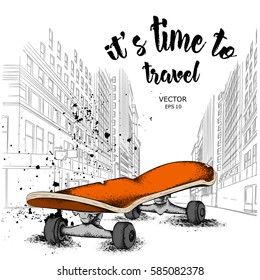 Skate And Grunge Texture Background. New York, hand drawn vector