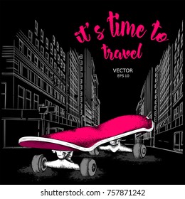 Skate And Grunge Texture Background. New York, hand drawn vector