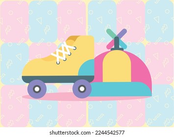 icono de estilo de skate y hat noventa