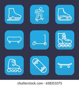 Skate icon. set of 9 outline skate icons such as kick scooter