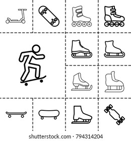 Skate icons. set of 13 editable outline skate icons such as ice skate, skating, skateboard
