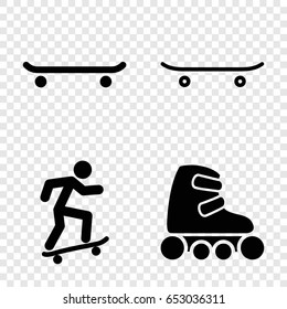 Skate icons set. set of 4 skate filled icons such as skateboard, skate rollers