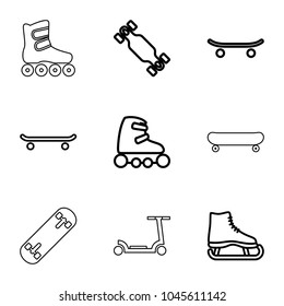 Skate icons. set of 9 editable outline skate icons such as ice skate, skating