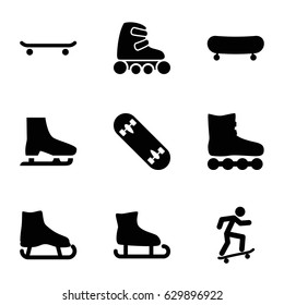 Skate icons set. set of 9 skate filled icons such as skate board, skating