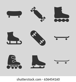 Skate icons set. set of 9 skate filled icons such as skateboard, skating
