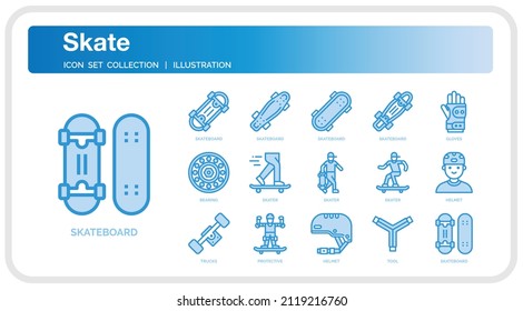 Skate Icons Set. UI Pixel Perfect Well-crafted Vector Thin Line Icons. The illustrations are a vector.

