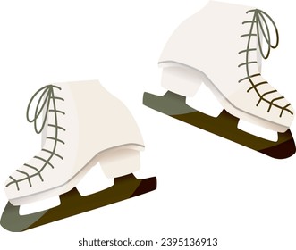 Skate illustration. Pair of white skates. Clipart. Hockey equipment. 