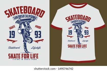 Skate For Life - Afiche tipográfico vectorial. Etiqueta de motocicleta, placa, logotipo, icono o pantalones t