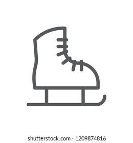 Skate line icon with editable stroke vector illustration - outline symbol of winter sport equipment isolated on white background. Footwear with blade for extreme seasonal activity.