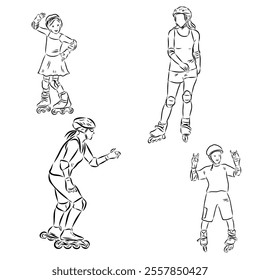 skate in line roller skater young sports recreation vector illustration