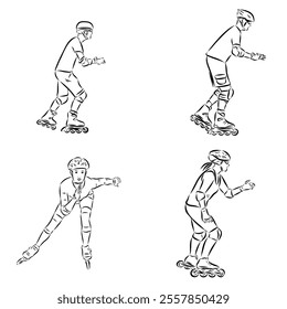 skate in line roller skater young sports recreation vector illustration