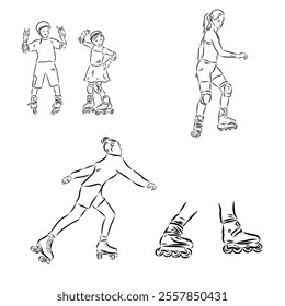 skate in line roller skater young sports recreation vector illustration