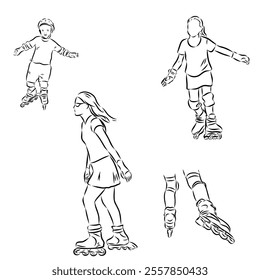 skate in line roller skater young sports recreation vector illustration