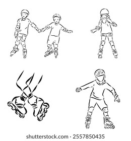 skate in line roller skater young sports recreation vector illustration