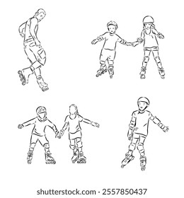 skate in line roller skater young sports recreation vector illustration