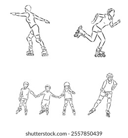 skate in line roller skater young sports recreation vector illustration