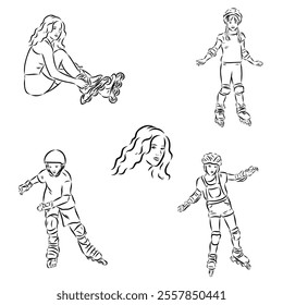 skate in line roller skater young sports recreation vector illustration