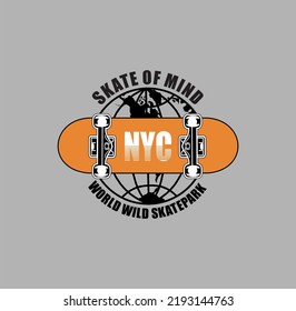 Skate Of Mind vector illustrations with cool slogans for t-shirt print and other uses. Skate all day text.