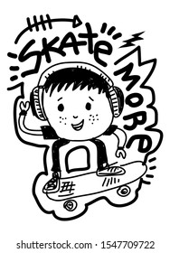skate more,cartoon boy illustration fashion vector