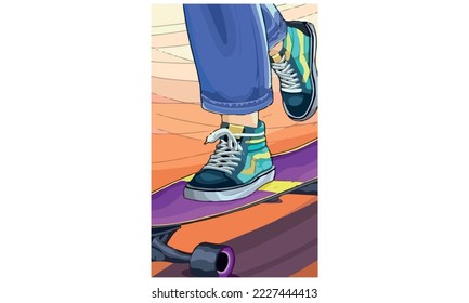 skate out of the box slogan with legs on skateboard illustration
