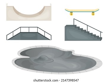 Skate park elements isolated. Skate Ramp. Vector Illustration