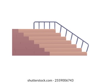 Skate park equipment, staircase with railing vector flat illustration. Cartoon skateboard ramp, skateboarders riding and performing tricks area isolated on white background