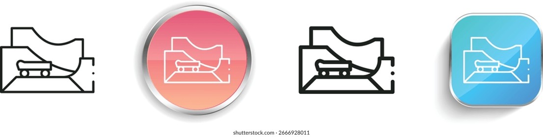 Icono de Skate Park. Diseño de estilo lineal delgado, regular y de Botón aislado sobre fondo blanco