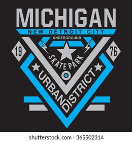 Skate park Michigan typography, t-shirt graphics, vectors