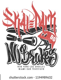 Skate park no brakes, t-shirt graphics vectors.