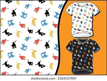SKATE PATTERN ROLL GRAPHIC DESIGN SHORT SLEEVE T SHIRT VECTOR ILLUSTRATION