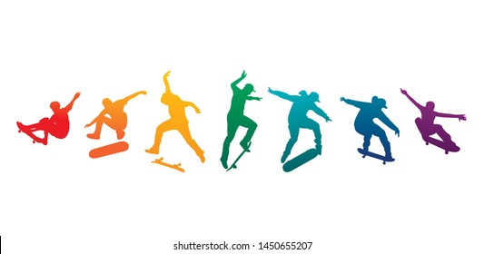 
Skate people silhouettes skateboarders colorful vector illustration background extreme