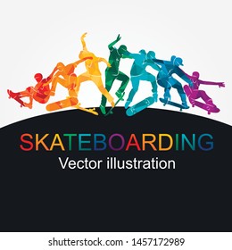 Skate people silhouettes skateboarders colorful vector illustration background extreme
