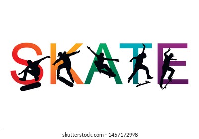 Skate people silhouettes skateboarders colorful vector illustration background extreme
