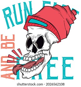 skate print,funny skull with cap and text