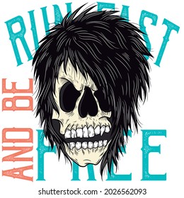 skate print,rock skull and text