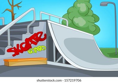 Skate Ramp. Cartoon Background. Vector Illustration EPS 10.