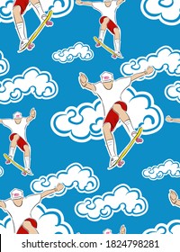 skate rider bright vector seamless pattern